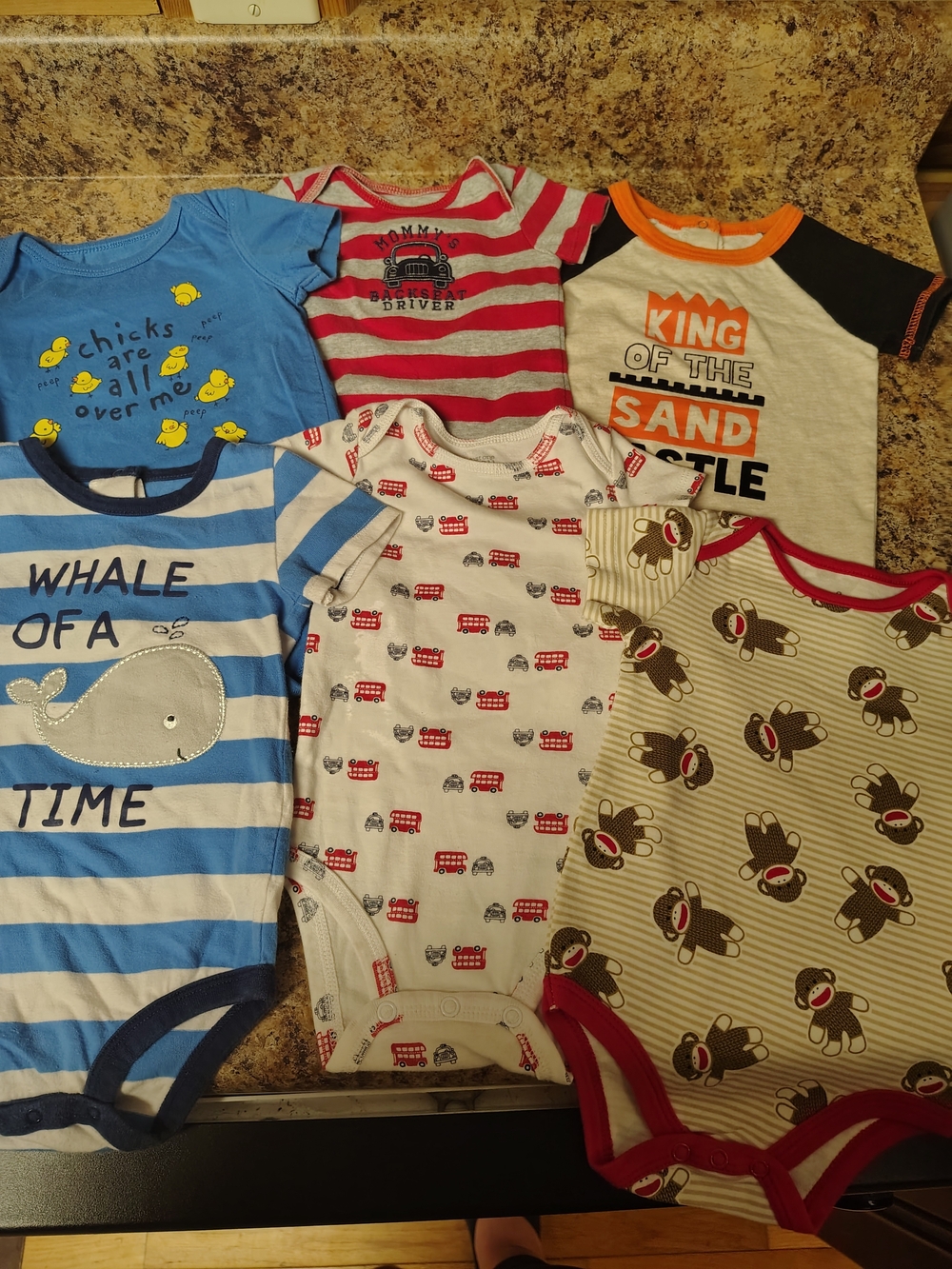 Assorted Baby One-Piece Bodysuits - Blue, Red, White, Gray, Cream